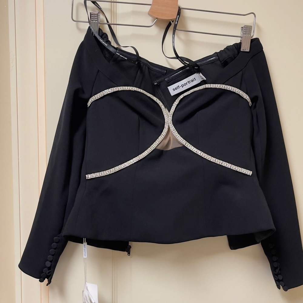Self-Portrait Black Top with Rhinestone Detailing